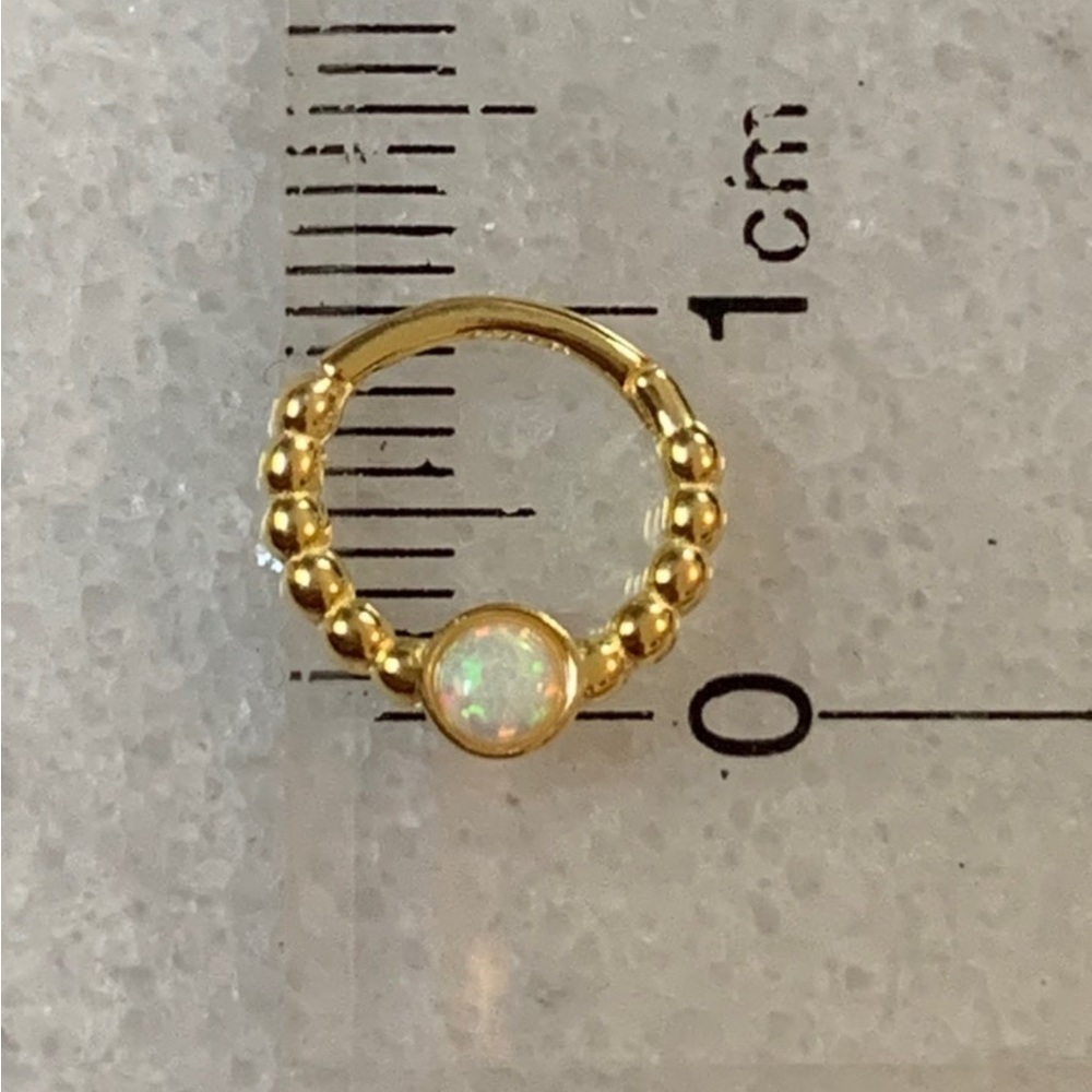COPY - 18K Gold Crystal Opal Tragus Daith Conch Beaded Hoop Cartilage Earring - Picture 2 of 3